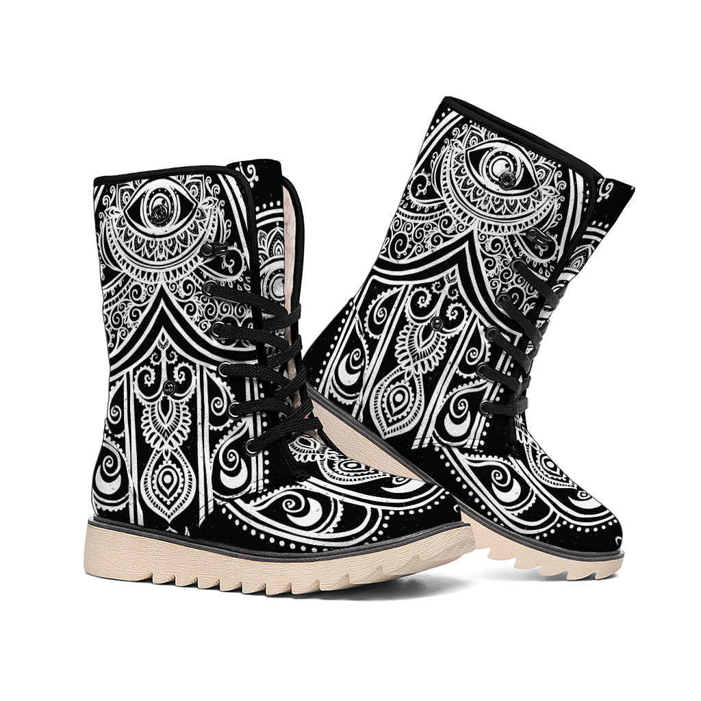 Black And White Hamsa Print Winter Boots