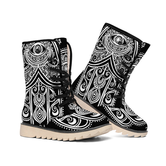 Black And White Hamsa Print Winter Boots
