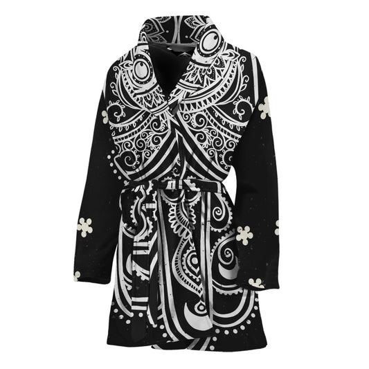 Black And White Hamsa Print Women's Bathrobe