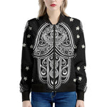 Black And White Hamsa Print Women's Bomber Jacket