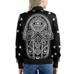 Black And White Hamsa Print Women's Bomber Jacket