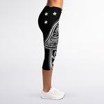 Black And White Hamsa Print Women's Capri Leggings