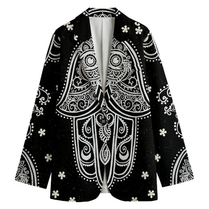 Black And White Hamsa Print Women's Cotton Blazer
