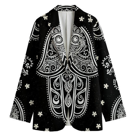 Black And White Hamsa Print Women's Cotton Blazer