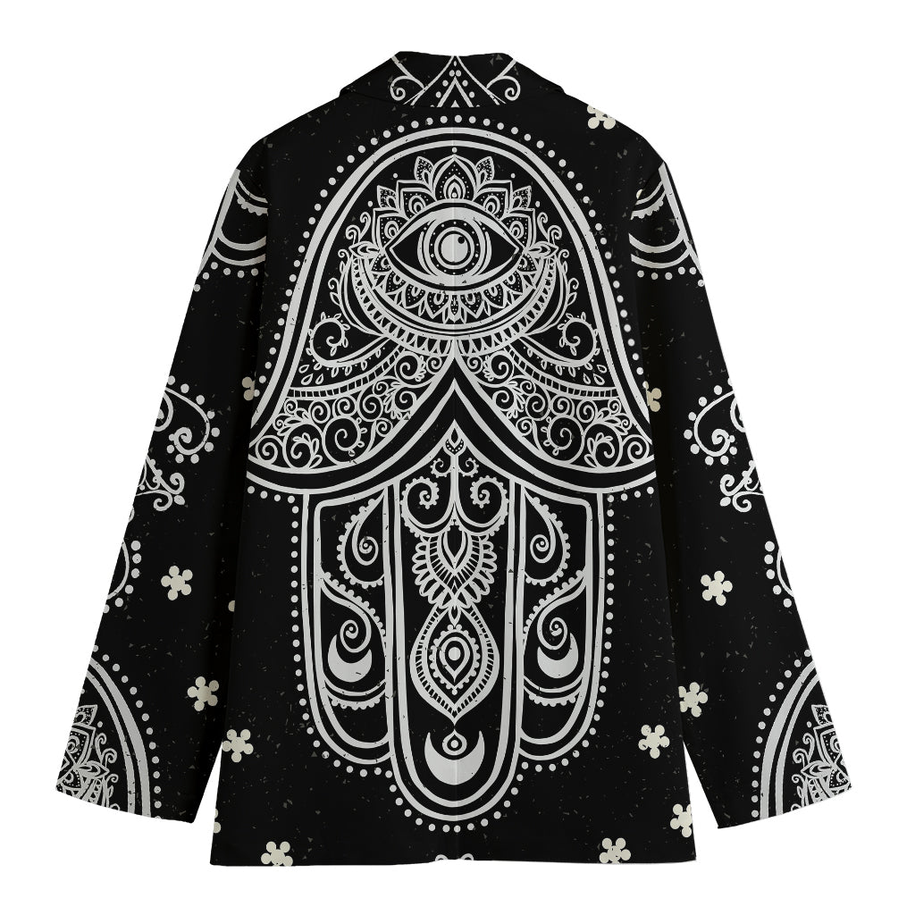 Black And White Hamsa Print Women's Cotton Blazer