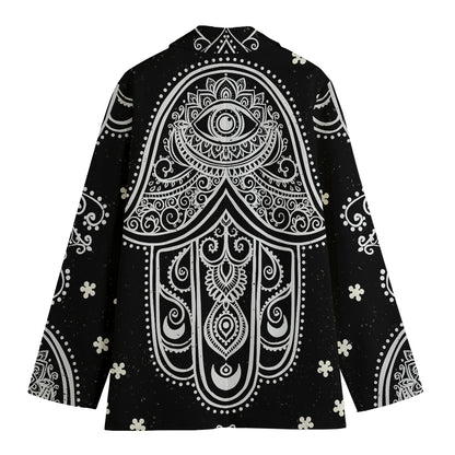 Black And White Hamsa Print Women's Cotton Blazer