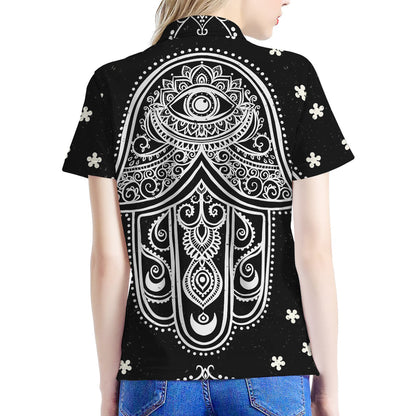 Black And White Hamsa Print Women's Polo Shirt
