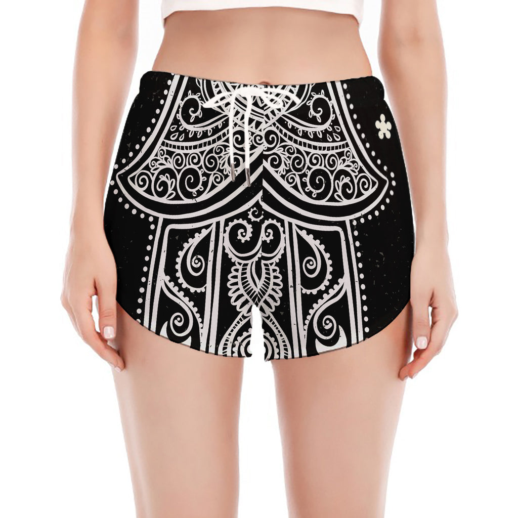 Black And White Hamsa Print Women's Split Running Shorts