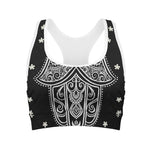 Black And White Hamsa Print Women's Sports Bra