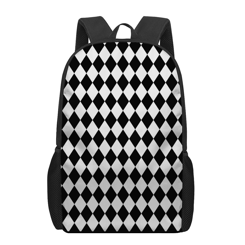 Black And White Harlequin Pattern Print 17 Inch Backpack