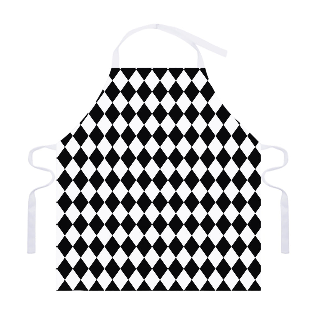 Black And White Harlequin Pattern Print Adjustable Apron