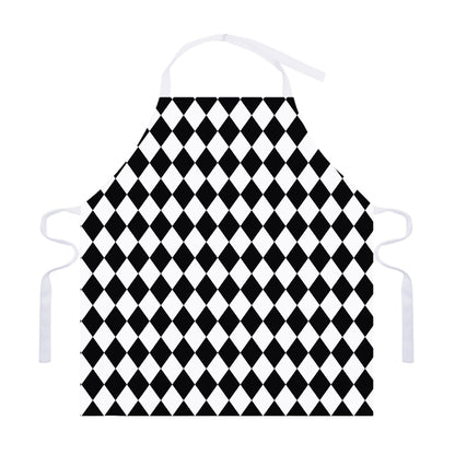 Black And White Harlequin Pattern Print Adjustable Apron