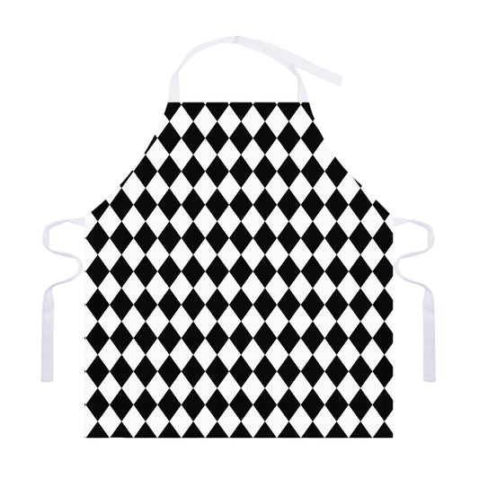 Black And White Harlequin Pattern Print Adjustable Apron