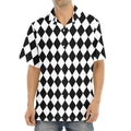 Black And White Harlequin Pattern Print Aloha Shirt