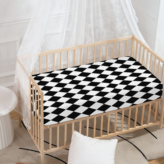 Black And White Harlequin Pattern Print Baby Crib Sheet