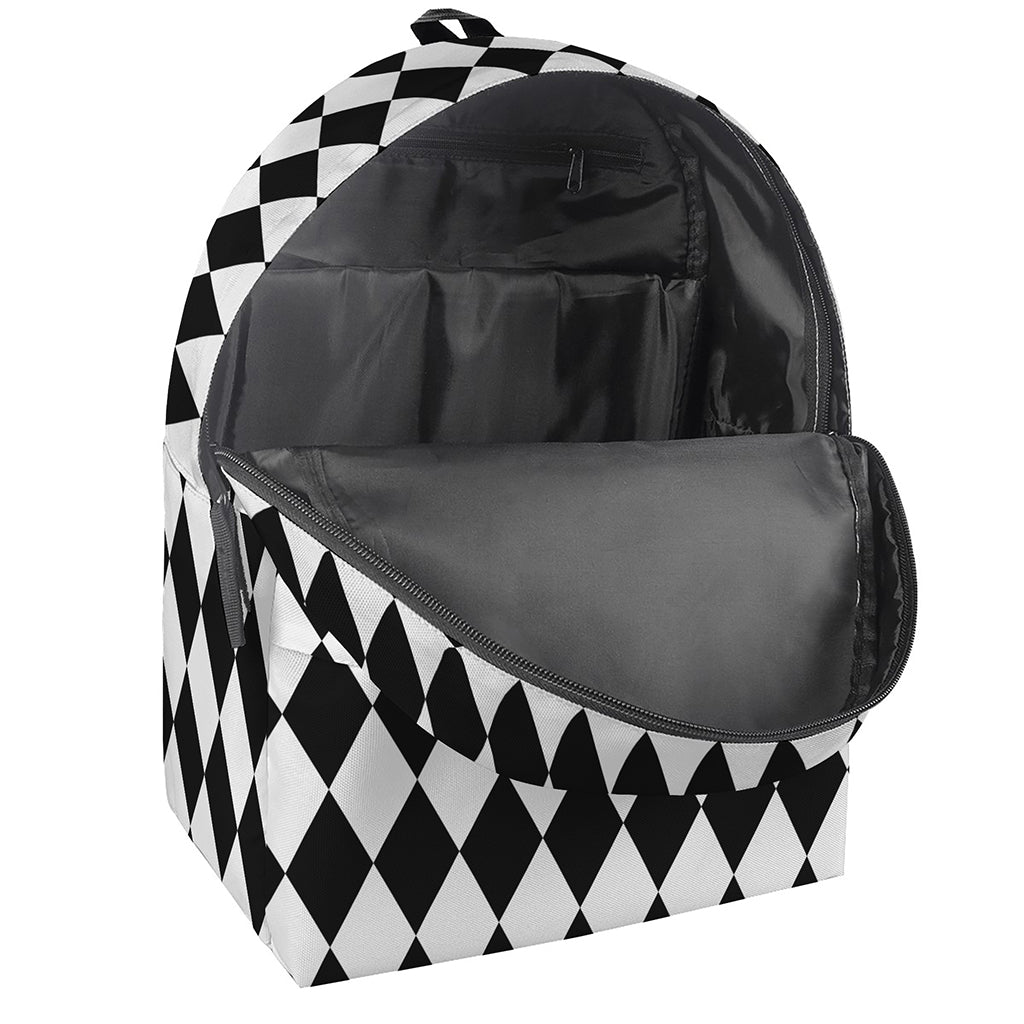 Black And White Harlequin Pattern Print Backpack