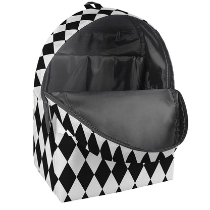 Black And White Harlequin Pattern Print Backpack