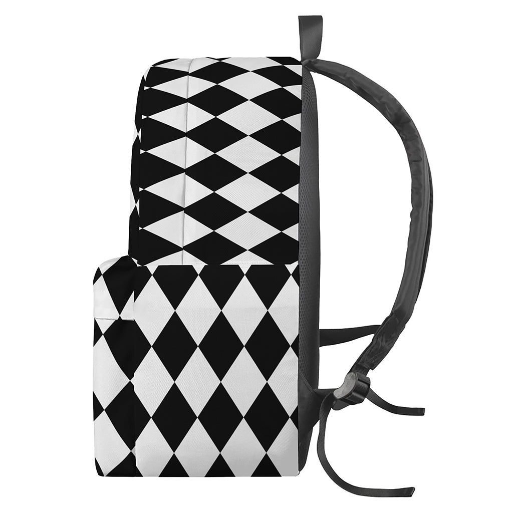 Black And White Harlequin Pattern Print Backpack