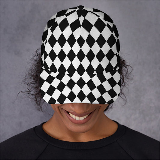 Black And White Harlequin Pattern Print Baseball Cap