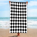 Black And White Harlequin Pattern Print Beach Towel
