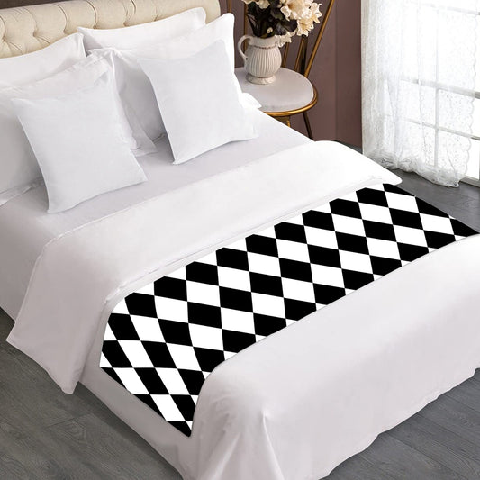 Black And White Harlequin Pattern Print Bed Runner