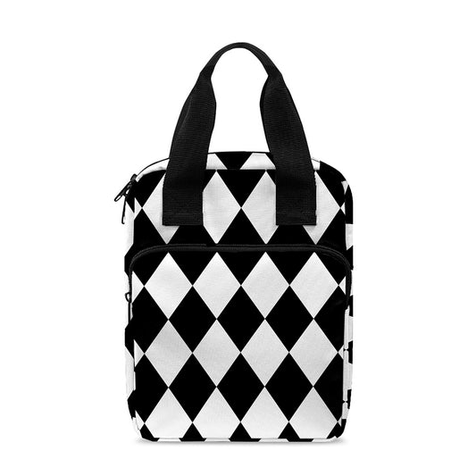 Black And White Harlequin Pattern Print Bible Tote Bag