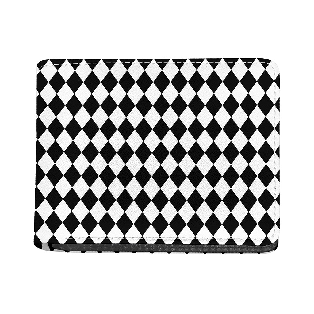 Black And White Harlequin Pattern Print Bifold Wallet