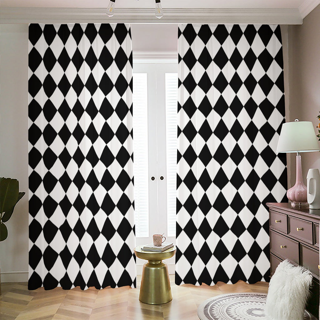 Black And White Harlequin Pattern Print Blackout Pencil Pleat Curtains