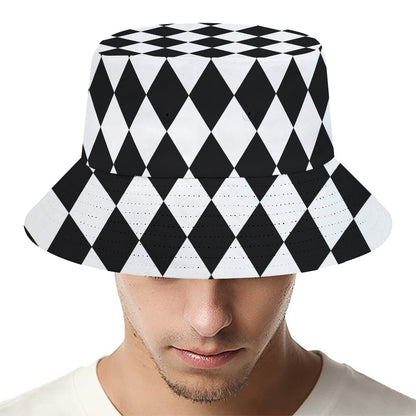 Black And White Harlequin Pattern Print Bucket Hat