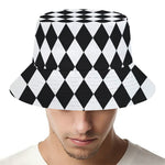 Black And White Harlequin Pattern Print Bucket Hat