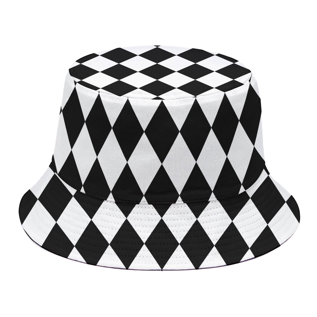Black And White Harlequin Pattern Print Bucket Hat