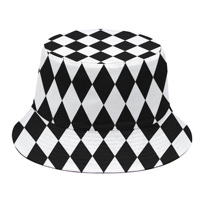 Black And White Harlequin Pattern Print Bucket Hat