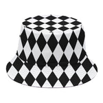 Black And White Harlequin Pattern Print Bucket Hat