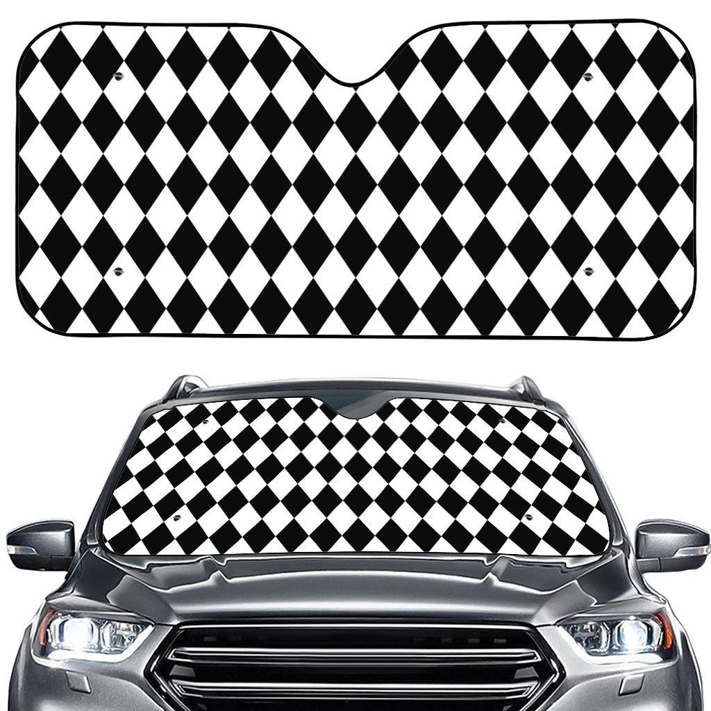 Black And White Harlequin Pattern Print Car Windshield Sun Shade