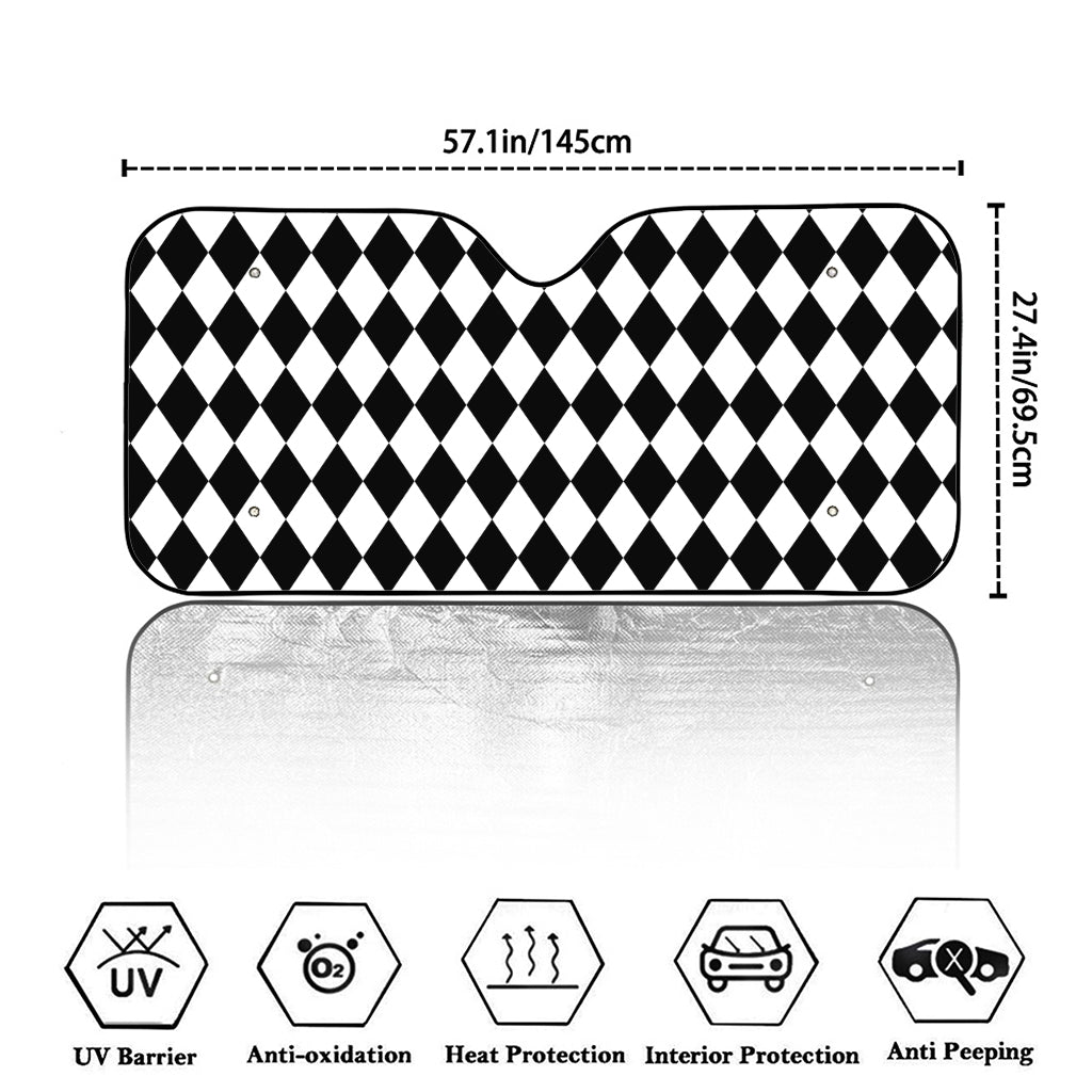 Black And White Harlequin Pattern Print Car Windshield Sun Shade