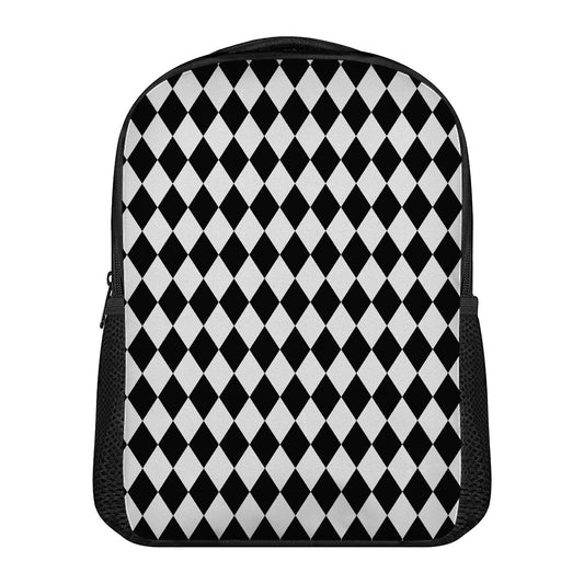 Black And White Harlequin Pattern Print Casual Backpack