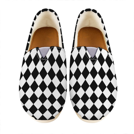 Black And White Harlequin Pattern Print Casual Shoes