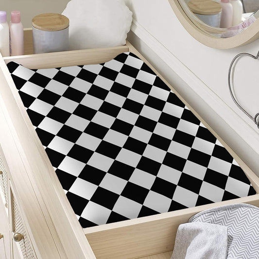 Black And White Harlequin Pattern Print Changing Pad Cover