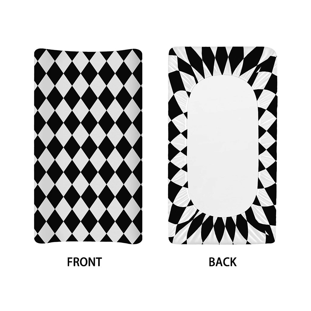 Black And White Harlequin Pattern Print Changing Pad Cover