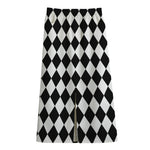 Black And White Harlequin Pattern Print Cotton Front Slit Maxi Skirt
