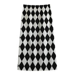 Black And White Harlequin Pattern Print Cotton Front Slit Maxi Skirt