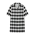 Black And White Harlequin Pattern Print Cotton Hawaiian Shirt
