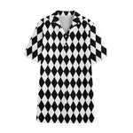 Black And White Harlequin Pattern Print Cotton Hawaiian Shirt