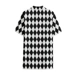 Black And White Harlequin Pattern Print Cotton Hawaiian Shirt
