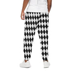 Black And White Harlequin Pattern Print Cotton Pants