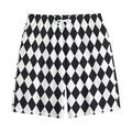 Black And White Harlequin Pattern Print Cotton Shorts
