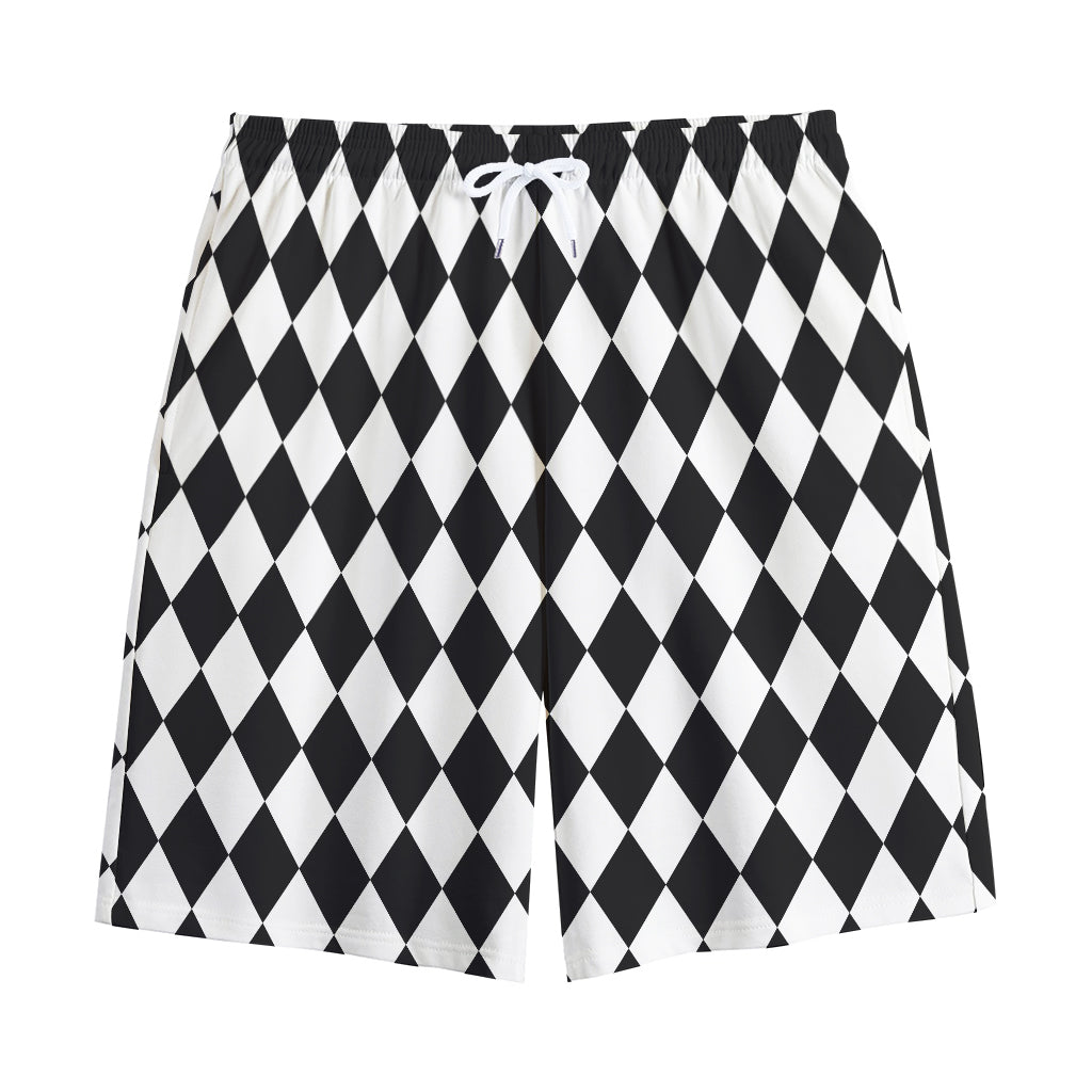 Black And White Harlequin Pattern Print Cotton Shorts