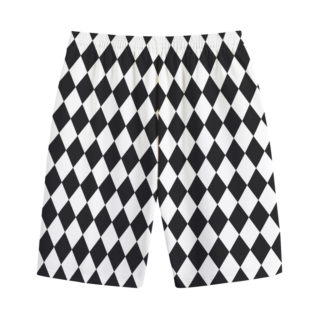 Black And White Harlequin Pattern Print Cotton Shorts