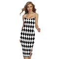 Black And White Harlequin Pattern Print Cross Back Cami Dress