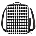 Black And White Harlequin Pattern Print Crossbody Lunch Bag